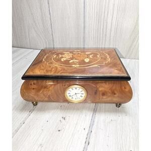 Vtg Floral Inlaid Music Box Romance Swiss Edelweiss R Rogers 6307 Jewelry